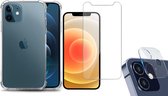 iPhone 12 Mini Hoesje Transparant Shock Case - 1x Hoesje voor Apple iPhone 12 Mini + 1x Screenprotector Glas + 1x Camera Screen Protector