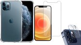 iPhone 12 Pro Hoesje Transparant Shock Case - 1x Hoesje voor Apple iPhone 12 Pro + 1x Screenprotector Glas + 1x Camera Screen Protector