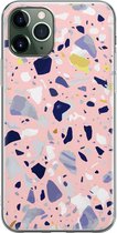 iPhone 11 Pro Hoesje - Siliconen Hoesje - Transparant - Flexibel - Shockproof - Met Marmerprint - Terrazzo - Roze