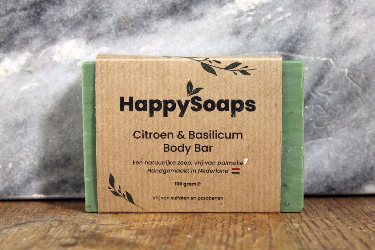 Happy Soaps - Bodybar - Citroen & Basilicum - Plasticvrij