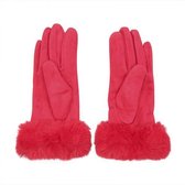 Yehwang - Gloves Fur Lady - Rood - Bont