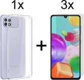 iParadise Samsung A22 5G Hoesje - Samsung galaxy A22 5G hoesje siliconen case transparant hoesjes cover hoes - 3x samsung A22 5G screenprotector