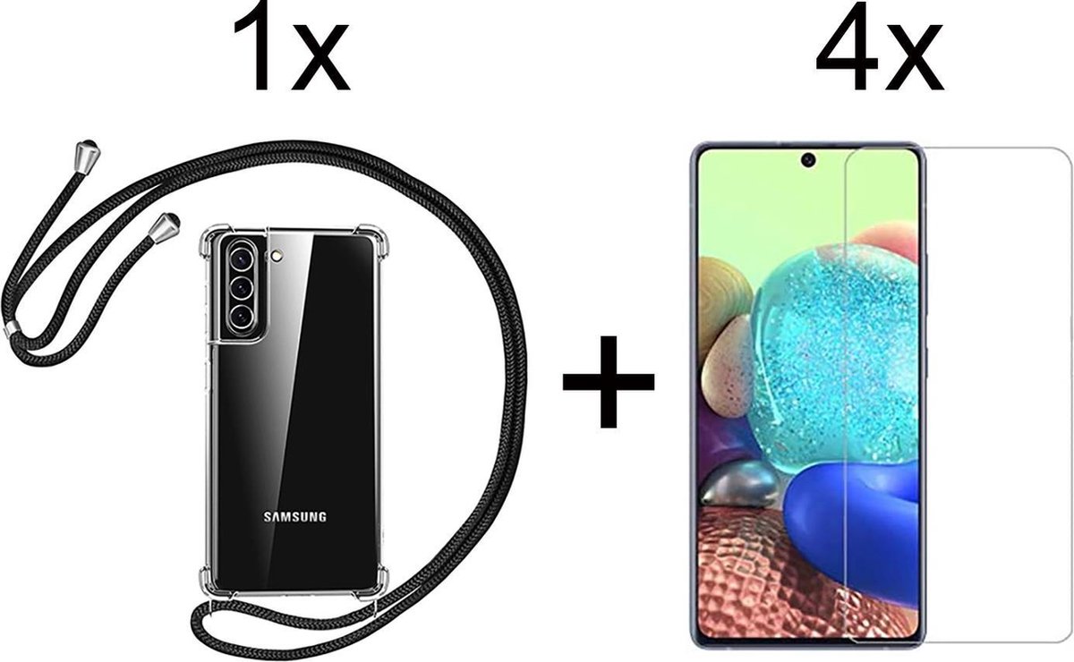 Samsung S21 FE Hoesje - Samsung Galaxy S21 FE hoesje met koord transparant shock proof case - 4x Samsung S21 FE screenprotector