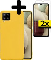 Samsung A12 Hoesje Geel Siliconen Case Met 2x Screenprotector - Samsung Galaxy A12 Hoesje Hoes met 2x Screenprotector - Geel