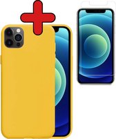 Hoesje Geschikt voor iPhone 12 Pro Hoesje Siliconen Case Hoes Met Screenprotector - Hoes Geschikt voor iPhone 12 Pro Hoes Cover Case - Geel