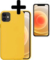 Hoesje Geschikt voor iPhone 12 Hoesje Siliconen Case Met Screenprotector - Hoes Geschikt voor iPhone 12 Hoes Siliconen - Geel