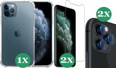 iPhone 11 Pro Max Hoesje Transparant Shock Case - 1x Hoesje voor Apple iPhone 11 Pro Max + 2x Screenprotector Glas + 2x Camera Screen Protector