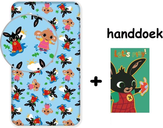 Bing bunny hoeslaken - eenpersoons - 90 x 200 cm PROMOpack met Bing handdoek  | bol.com