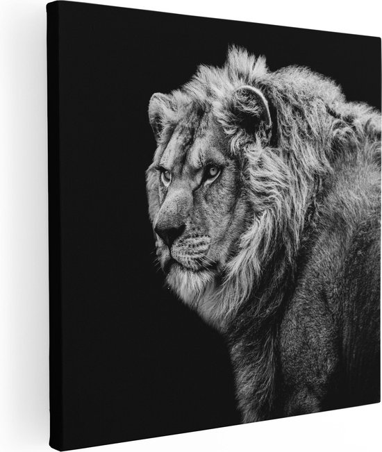 Artaza Canvas Schilderij Leeuw - Zwart Wit - 90x90 - Groot - Foto Op Canvas - Canvas Print