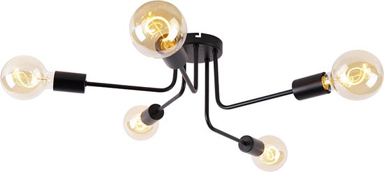 QAZQA facile - Design Plafondlamp - 5 lichts - Ø 60 cm - Zwart - Woonkamer | Slaapkamer | Keuken