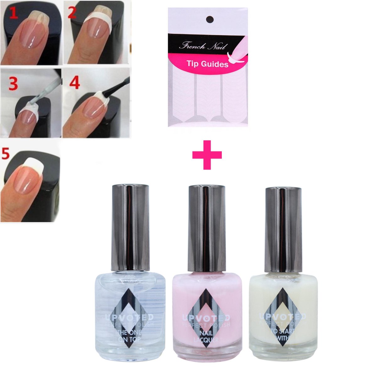 Goedkoopste GUAPÀ® French Manicure Set met nagelstickers | Tip Guides | Nagel Sjablonen | Smile Line Nagels | 4 Delige French Manicure Nagel Set | Roze