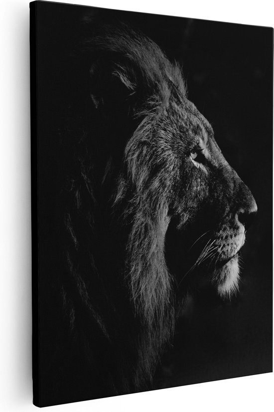 Artaza Canvas Schilderij Leeuw - Leeuwenkop - Zwart Wit - 80x100 - Groot - Foto Op Canvas - Canvas Print