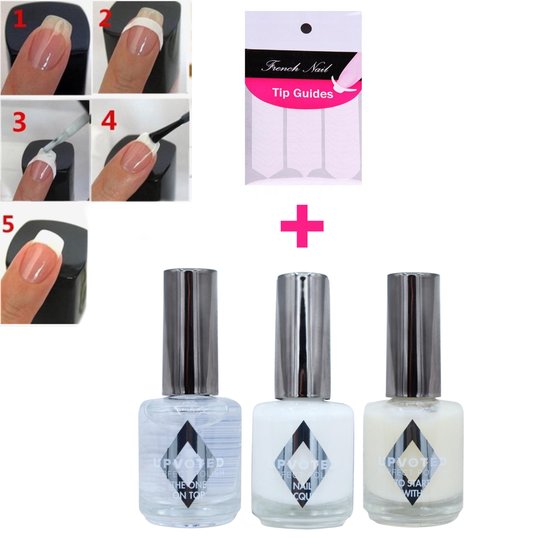 Guapà® french manicure set met nagelstickers | tip guides | nagel sjablonen | smile line nagels | 4 delige french manicure nagel set | white