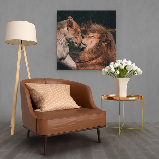 Artaza - Peinture sur toile - Couple lion et lionne - Amour - 70x70 - Photo sur toile - Impression sur toile