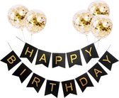 Verjaardag Slinger met Ballonnen - Happy Birthday Slinger - Zwart & Goud Feestdecoratie