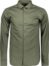 DESOTO slim fit overhemd - stretch pique tricot Kent kraag - olijfgroen - Strijkvrij - Boordmaat: 45/46