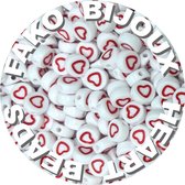 Fako Bijoux® - Perles Lettre - Hartjes Perles - Acryl - 7mm - Fabrication de Bijoux - 250 pièces - Wit/ Rouge Ouvert