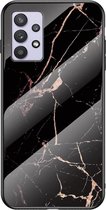 Samsung Galaxy A32 Backcover - Zwart / Goud - Marmer - Gehard Glas
