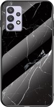 Samsung Galaxy A32 Backcover - Zwart / Wit - Marmer - Gehard Glas