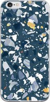 Apple iPhone 6/6S Telefoonhoesje - Transparant Siliconenhoesje - Flexibel - Met Marmerprint - Terrazzo - Donkerblauw