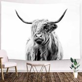 Ulticool - Scottish Highlander Zwart Wit - Ulticool - 200x150 cm - Groot tapisserie - Affiche