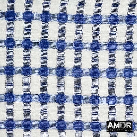Sjaal blauw - 100% natuurlijke zijde - handgeweven checks