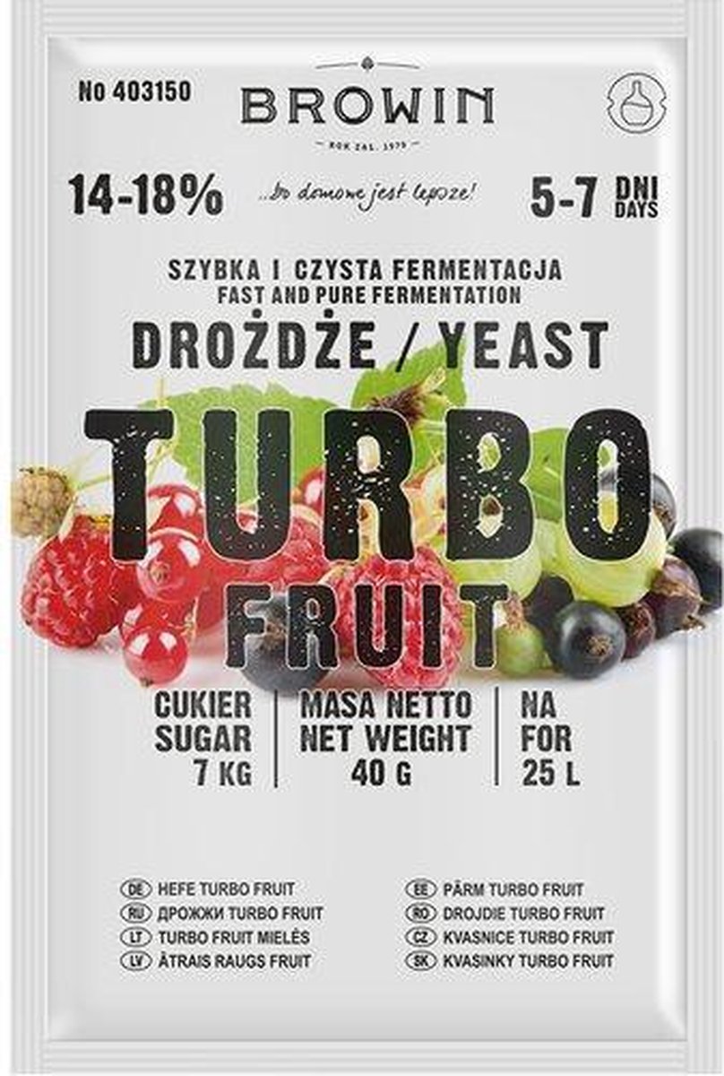 Browin Turbo FRUIT - Wijnmaakgisten - 25L - Hoog Alcoholpercentage - Vruchtaroma Bevorderend