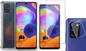 Samsung Galaxy A31 Hoesje Transparant Shock Case - 1x Samsung A31 Hoesje + 1x Screenprotector Glas + 1x Camera Screen Protector