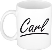 Carl naam cadeau mok / beker met sierlijke letters - Cadeau collega/ vaderdag/ verjaardag of persoonlijke voornaam mok werknemers