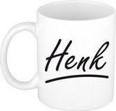Henk naam cadeau mok / beker met sierlijke letters - Cadeau collega/ vaderdag/ verjaardag of persoonlijke voornaam mok werknemers