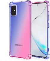 Samsung Galaxy A41 Anti Shock Hoesje Transparant Extra Dun - Samsung Galaxy A41 Hoes Cover Case - Blauw/Roze