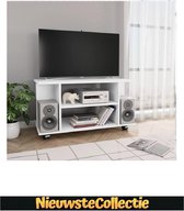 Tv meubel - Spaanplaat - Wit - Kast - Designer - Staand Meubel - Wieltjes - TV - Woonkamer - Slaapkamer - Nieuwste Collectie