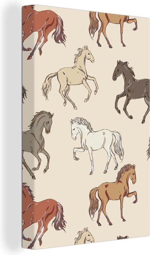 Canvas Schilderij Paarden - Wit - Grijs - Meisjes - Kinderen - Meiden - 40x60 cm - Wanddecoratie