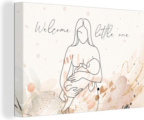 Canvas Schilderij Baby - Welcome little one - Spreuken - Quotes - Geboorte - 120x80 cm - Wanddecoratie