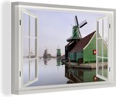 Canvas Schilderij Doorkijk - Huis - Molen - 60x40 cm - Wanddecoratie