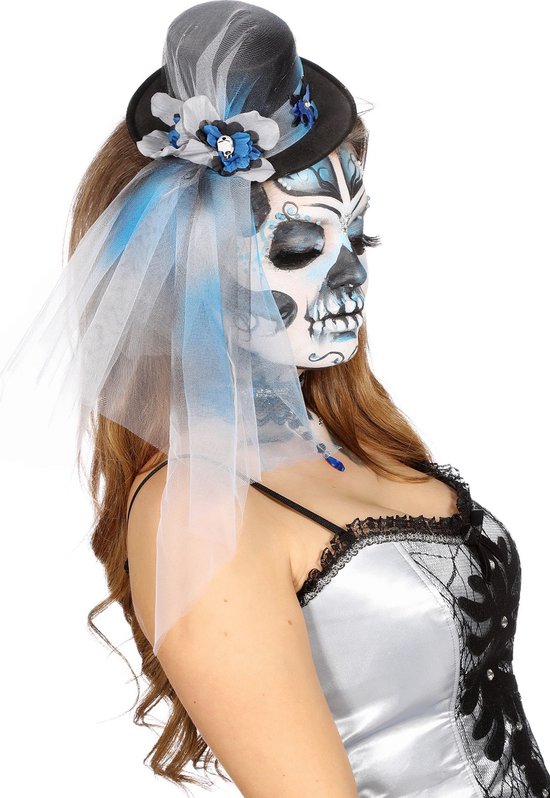 Foto: Hoed mini met bloemen grijs blauw