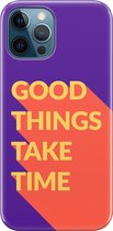 Apple iPhone 12 Pro Max Telefoonhoesje - Premium Hardcase Hoesje - Dun en stevig plastic - Met Quote - Good Things - Paars