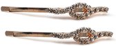 Set van 2 haarschuifjes goudkleurig met naturel strass fantasiemotief