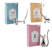Set van 3 CGB Giftware Jewellery Ring Holder, Metal Silver Finish Organiser Stand - Cat, Sausage Dog and Elephant