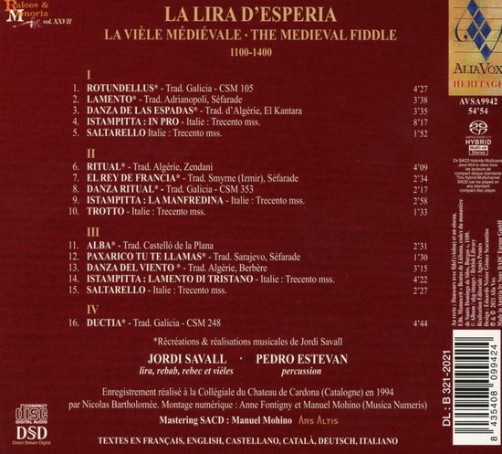 Jordi Savall Perdo Estevan - La Lira Desperia (CD) - Jordi Savall Perdo Estevan
