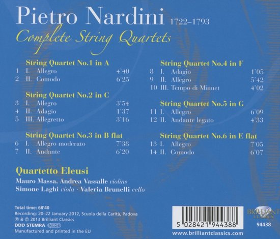 Quartetto Eleusi - Nardini: Complete String Quartets (CD) - Quartetto Eleusi