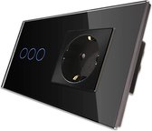 HN® Contactdoos | Zwart | WLAN- 3 touch lichtschakelaar met Alexa, Google Home, Smart life app | LED status