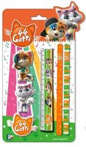 schrijfset Cats junior hout/rubber oranje 4-delig