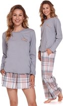 Doctor Nap Katoenen Pyjama Dames Volwassenen | Lange Mouw Korte & Lange Broek | 3-delig | Winter Pyama Dames Volwassenen | Checkered PMT.4359 L