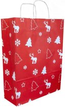 5 Kerst Cadeau tasjes - Papier - Rood/Wit - Kerstboom - 25x11x32cm (A4) - Kadotasjes