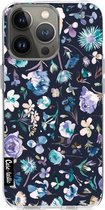 Casetastic Apple iPhone 13 Pro Hoesje - Softcover Hoesje met Design - Flowers Navy Print