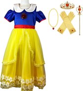 Sprookjesjurk Sneeuwwitje verkleedjurk met rode cape - 146/152 -Prinsessenjurk - Inclusief accessoires