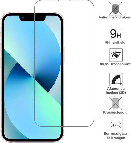 iPhone 13 Mini met screenprotector, met icoontjes voor 9H, anti-vingerafdruk, krasbestendig