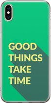 Apple iPhone XS Max Telefoonhoesje - Transparant Siliconenhoesje - Flexibel - Met Quote - Good Things - Groen