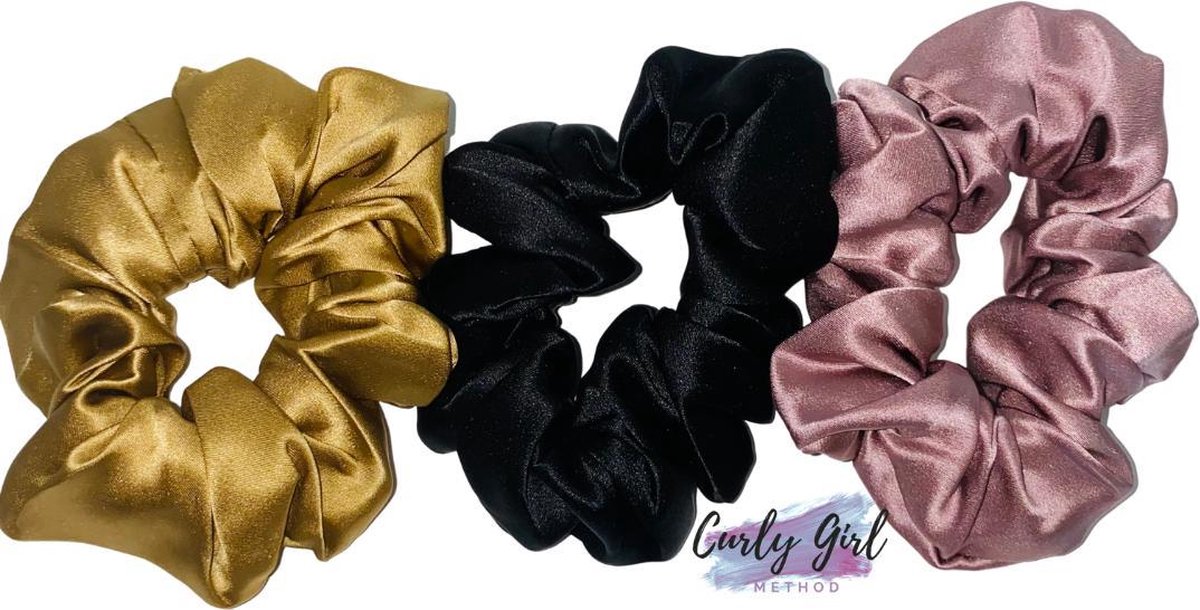 Curly Girl Method NL - Set 3 silk scrunchies - Medium - 100% moerbei zijde